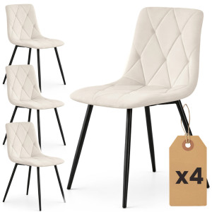 Lot De 4 Chaises En Velours Matelassées Milo Beige Pieds Noirs