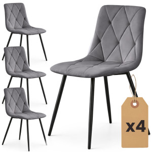 Lot De 4 Chaises En Velours Matelassées Milo Graphite Foncé Pieds Noirs