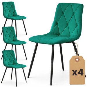 Lot De 4 Chaises En Velours Matelassées Milo Vert Bouteille Pieds Noirs
