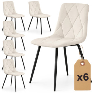 Lot De 6 Chaises En Velours Matelassées Milo Beige Pieds Noirs