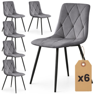 Lot De 6 Chaises En Velours Matelassées Milo Graphite Foncé Pieds Noirs
