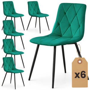 Lot De 6 Chaises En Velours Matelassées Milo Vert Bouteille Pieds Noirs