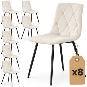 Lot De 8 Chaises En Velours Matelassées Milo Beige Pieds Noirs