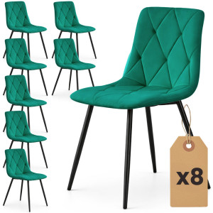 Lot De 8 Chaises En Velours Matelassées Milo Vert Bouteille Pieds Noirs