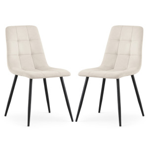 Lot De 2 Chaises En Velours Matelassées Nero Beige Pieds Noirs