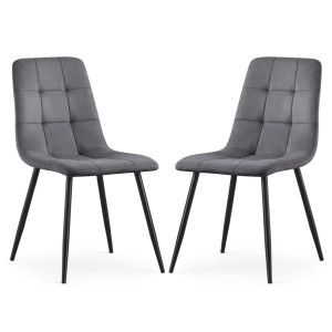 Lot De 2 Chaises En Velours Matelassées Nero Graphite Foncé Pieds Noirs
