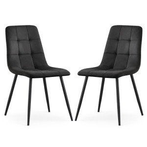 Lot De 2 Chaises En Velours Matelassées Nero Noires Pieds Noirs