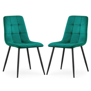 Lot De 2 Chaises En Velours Matelassées Nero Vert Bouteille Pieds Noirs