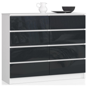Commode Akord K120 Blanche 120 Cm 8 Tiroirs Façade Graphite Brillant 120X40X99 Cm