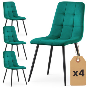 Lot De 4 Chaises En Velours Matelassées Nero Vert Bouteille Pieds Noirs