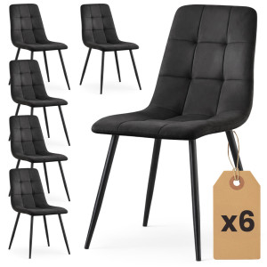 Lot De 6 Chaises En Velours Matelassées Nero Noires Pieds Noirs