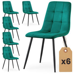 Lot De 6 Chaises En Velours Matelassées Nero Vert Bouteille Pieds Noirs