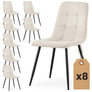 Lot De 8 Chaises En Velours Matelassées Nero Beige Pieds Noirs