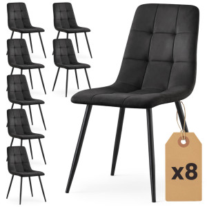 Lot De 8 Chaises En Velours Matelassées Nero Noires Pieds Noirs