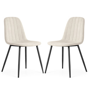 Lot De 2 Chaises En Velours Matelassées Lumo Beige Pieds Noirs