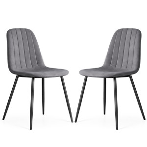 Lot De 2 Chaises En Velours Matelassées Lumo Graphite Foncé Pieds Noirs