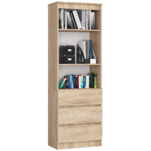 Bibliothèque De Bureau Akord R60 Chêne Sonoma 60 Cm 3 Tiroirs Façade Chêne Sonoma Mat 3 Étagères 60X35X180 Cm