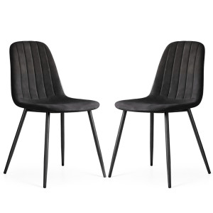 Lot De 2 Chaises En Velours Matelassées Lumo Noires Pieds Noirs