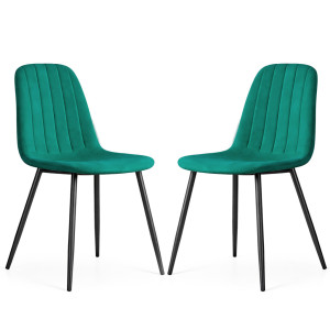 Lot De 2 Chaises En Velours Matelassées Lumo Vert Bouteille Pieds Noirs