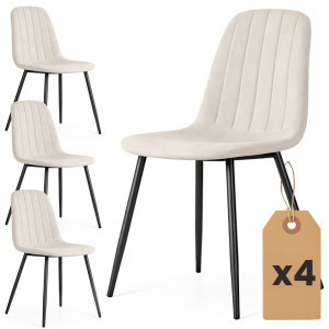 Lot De 4 Chaises En Velours Matelassées Lumo Beige Pieds Noirs