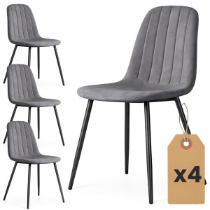 Lot De 4 Chaises En Velours Matelassées Lumo Graphite Foncé Pieds Noirs