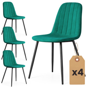 Lot De 4 Chaises En Velours Matelassées Lumo Vert Bouteille Pieds Noirs