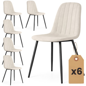 Lot De 6 Chaises En Velours Matelassées Lumo Beige Pieds Noirs