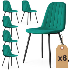 Lot De 6 Chaises En Velours Matelassées Lumo Vert Bouteille Pieds Noirs