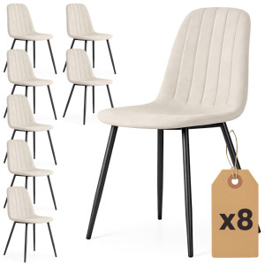 Lot De 8 Chaises En Velours Matelassées Lumo Beige Pieds Noirs