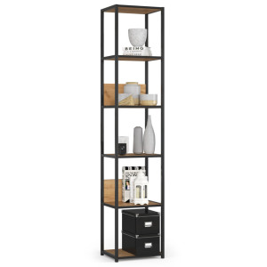 Étagère Murale Industrielle Sur Pied Akord Noire - Chêne Craft 40 Cm 6 Étagères 40X32X192 Cm
