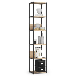 Étagère Murale Industrielle Sur Pied Akord Noire - Chêne Sonoma 40 Cm 6 Étagères 40X32X192 Cm