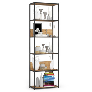 Étagère Murale Industrielle Sur Pied Akord Noire - Chêne Craft 60 Cm 6 Étagères 60X32X192 Cm