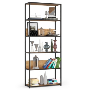 Étagère Murale Industrielle Sur Pied Akord Noire - Chêne Craft 80 Cm 6 Étagères 80X32X192 Cm