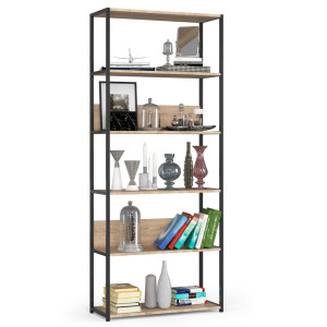 Étagère Murale Industrielle Sur Pied Akord Noire - Chêne Sonoma 80 Cm 6 Étagères 80X32X192 Cm