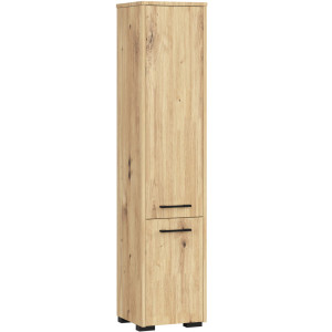 Colonne Salle De Bains Akord Fin Chêne Artisan 30 Cm 2 Portes Façade Chêne Artisan 5 Étagères 30X30X140 Cm