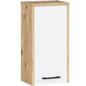 Armoire Salle De Bains Akord Fin Accr. Au Mur Chêne Artisan 30 Cm 1 Porte Façade Blanche 2 Étagères 30X22,5X60 Cm