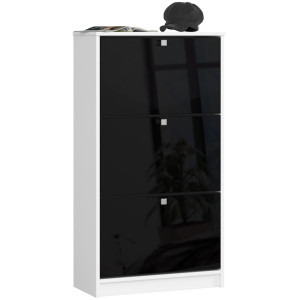Meuble À Chaussures Akord Blanc 60 Cm 3 Portes 3 Tiroirs Façade Noir Brillant 3 Étagères 60X28,5X113 Cm