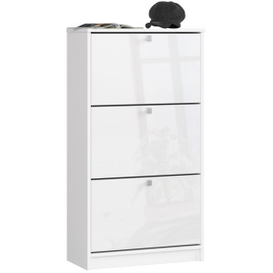 Meuble À Chaussures Akord Blanc 60 Cm 3 Portes 3 Tiroirs Façade Blanche Brillante 3 Étagères 60X28,5X113 Cm