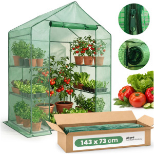 Mini Serre De Jardin Maisonnette Avec Structure En Métal Et Bâche En Pe Avec Étagères 1 Porte Verte 143X73X195 Cm