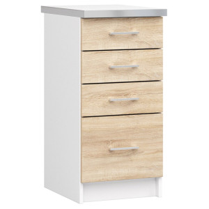 Armoires De Cuisine Basse Akord S40 Lima Modulable Blanc 40 Cm 4 Tiroirs Façade Chêne Sonoma 40X44,5X82 Cm