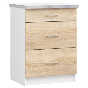 Armoires De Cuisine Basse Akord S60 Lima Modulable Blanc 60 Cm 3 Tiroirs Façade Chêne Sonoma 60X44,5X82 Cm