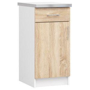 Armoires De Cuisine Basse Akord S40 Lima Modulable Blanc 40 Cm 1 Porte 1 Tiroir Façade Chêne Sonoma 2 Étagères 40X44,5X82 Cm