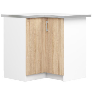 Armoires De Cuisine Basse Akord S90 D'angle Lima Modul. Blanc 84 Cm 2 Portes Façade Chêne Sonoma 2 Étagères 84X44,5X85,5 Cm