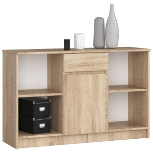 Commode Akord B17 Chêne Sonoma 120 Cm 1 Porte 1 Tiroir Façade Chêne Sonoma 6 Étagères 120X40X77 Cm