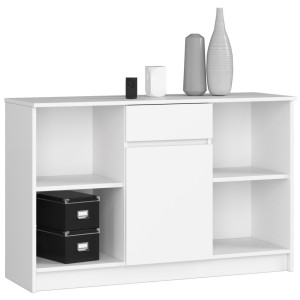 Commode Akord B17 Blanche 120 Cm 1 Porte 1 Tiroir Façade Blanche 6 Étagères 120X40X77 Cm