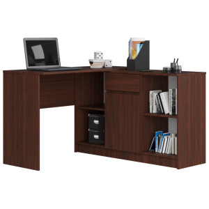 Ensemble D'angle Akord Bureau B17 Avec Commode Wengé 120 Cm 1 Porte 1 Tiroir Façade Wengé 6 Étagères 120X126X79 Cm