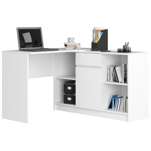 Ensemble D'angle Akord Bureau B17 Avec Commode Blanc 120 Cm 1 Porte 1 Tiroir Façade Blanche 6 Étagères 120X126X79 Cm
