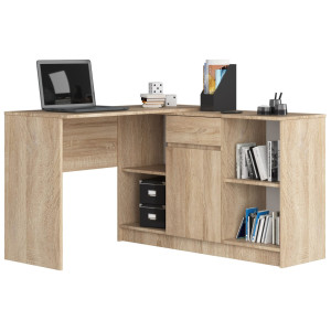 Ensemble D'angle Akord Bureau B17 Avec Commode Chêne Sonoma 120 Cm 1 Porte 1 Tiroir Façade Chêne Sonoma 6 Étagères 120X126X79 Cm