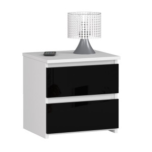Table De Chevet Akord Cl2 Blanche 40 Cm 2 Tiroirs Façade Noir Brillant 40X35X40 Cm