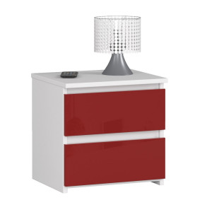 Table De Chevet Akord Cl2 Blanche 40 Cm 2 Tiroirs Façade Rouge Brillante 40X35X40 Cm